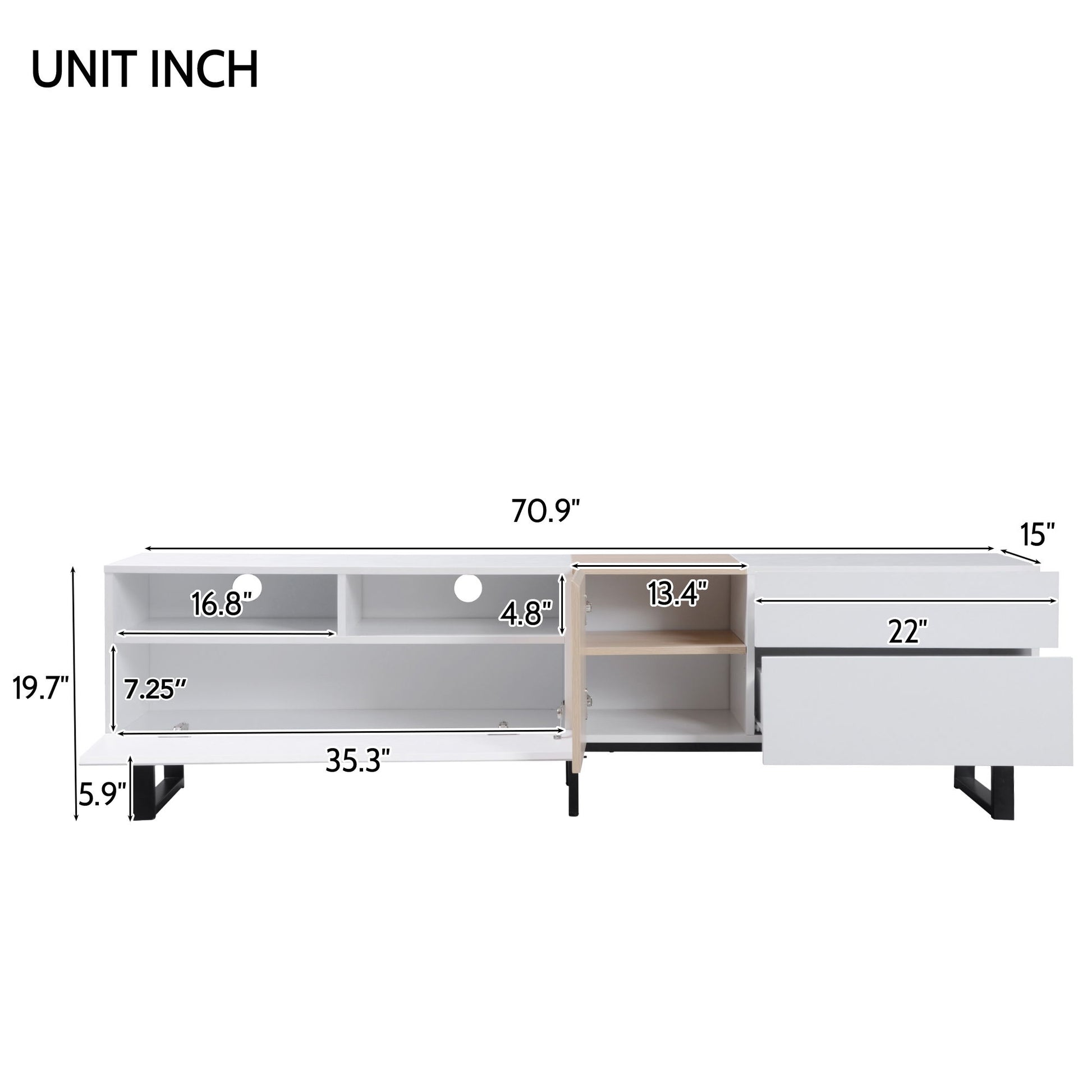 TV Stand For 80'' TV With Double Storage Space, Media Console Table With Drop Down Door