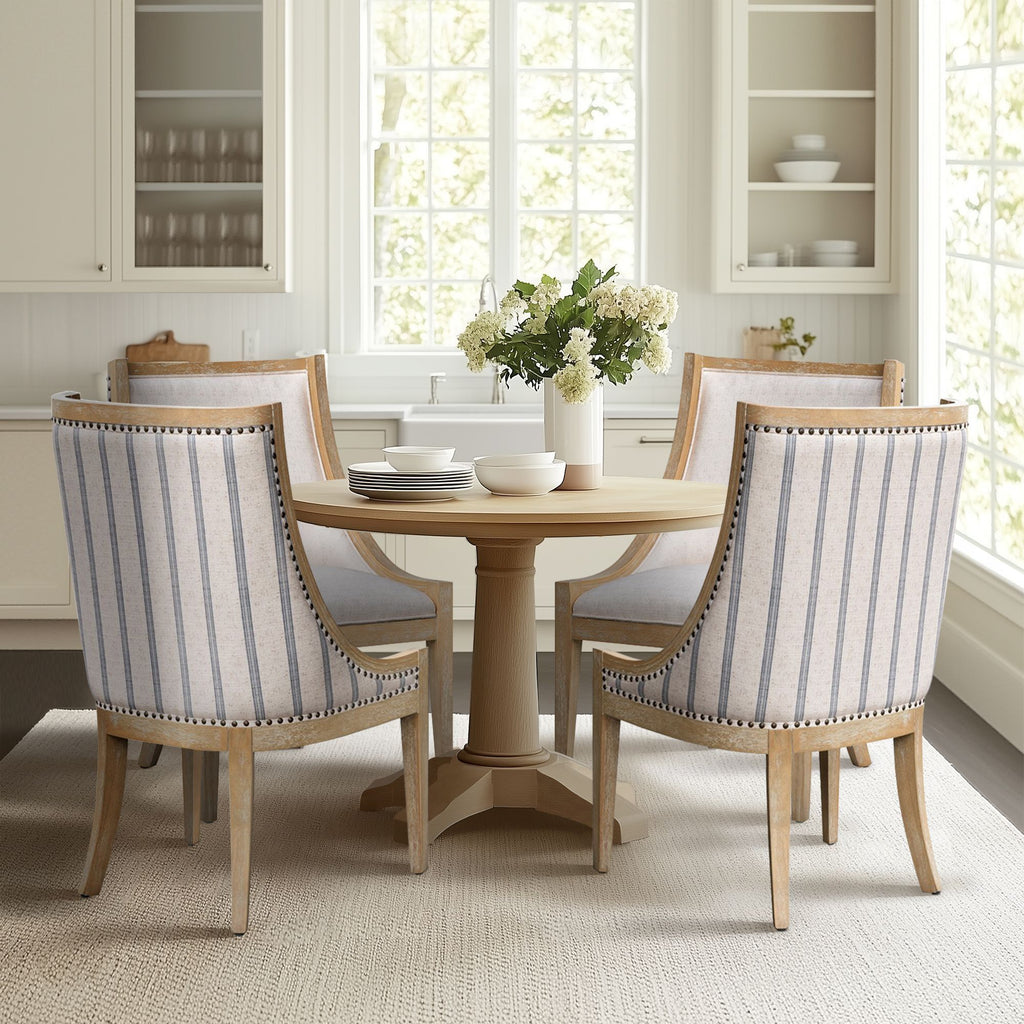 Elmcrest - Upholstered Dining Chair With Nailhead Trim - Beige Stripe