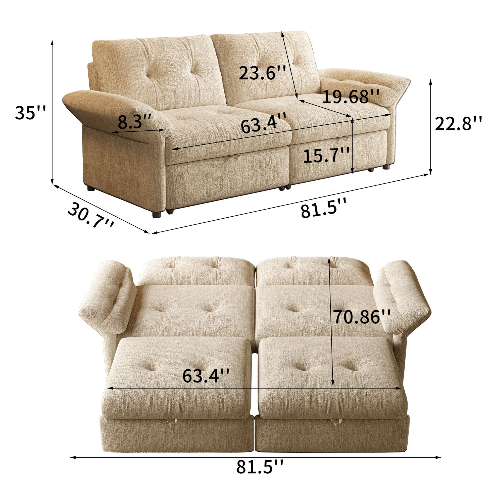 Sofa Bed, 2 In 1 Design For Living Rooms