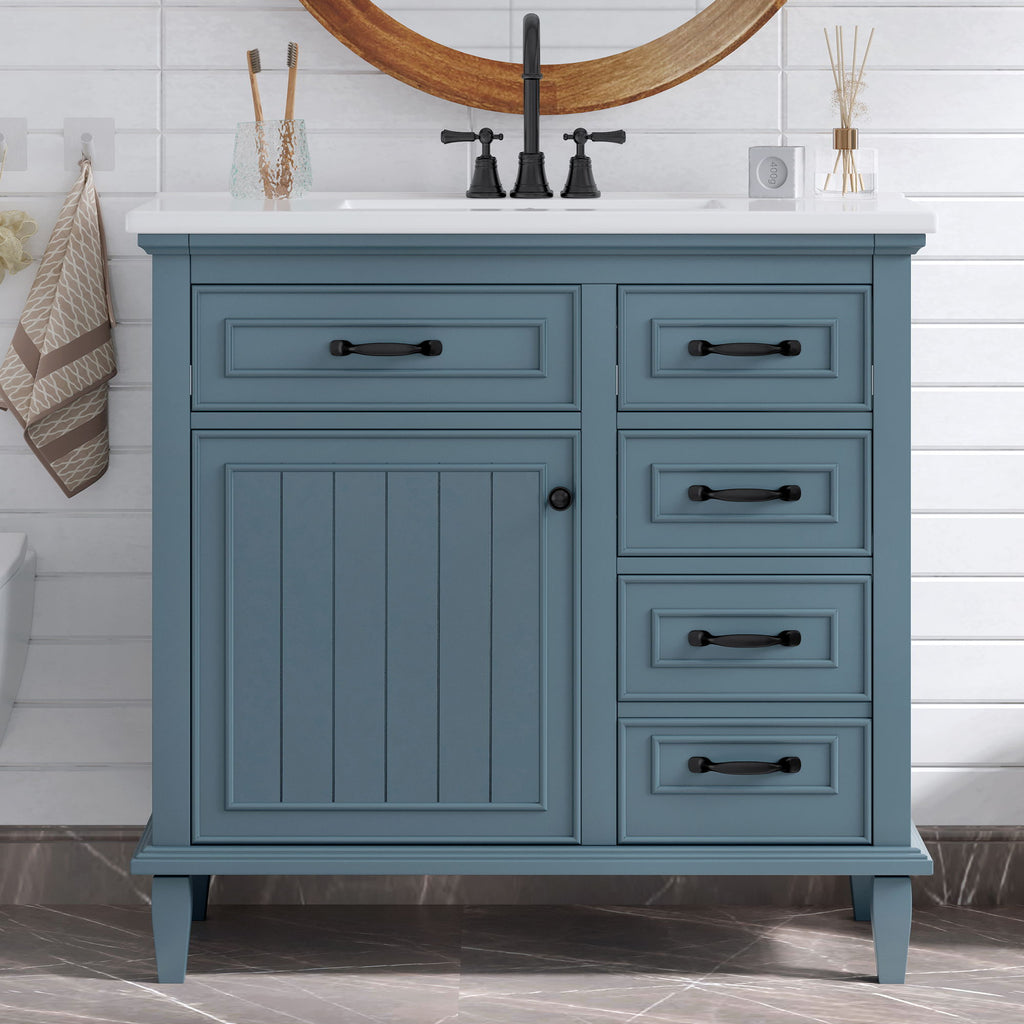 Modern Bathroom Vanity With Sink Top, Flip Drawers, Adjustable Shelf