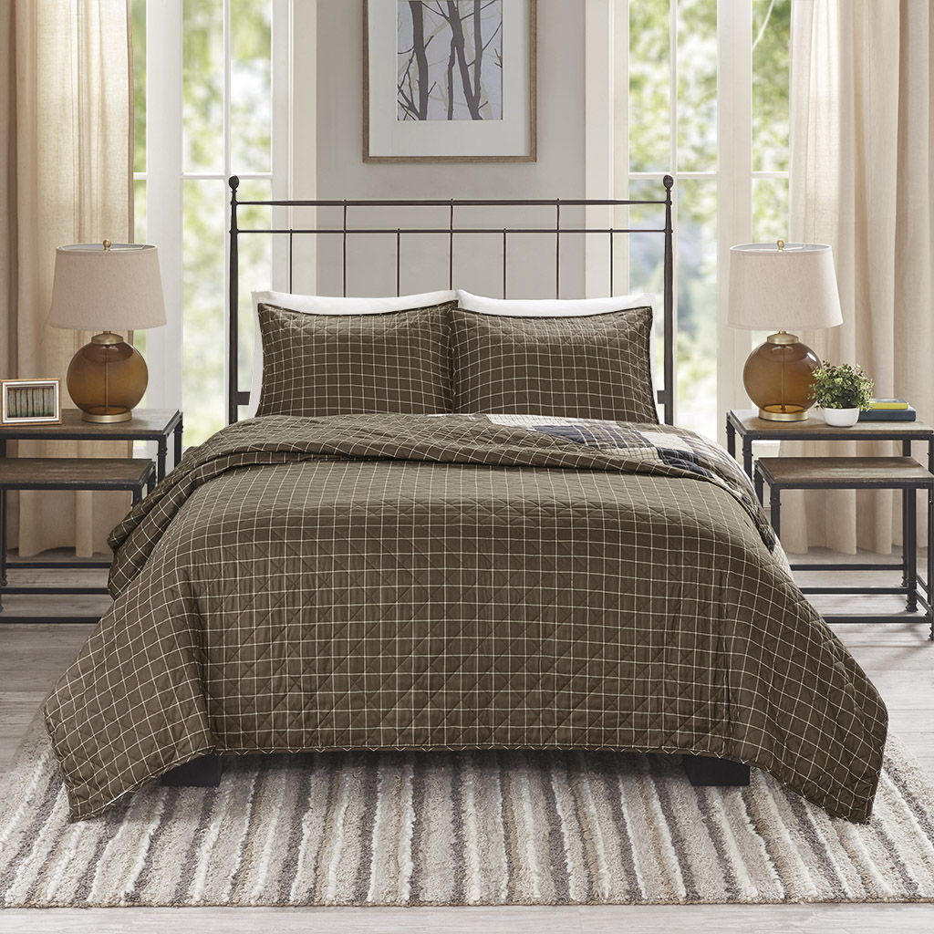 Timber - 3 Piece Reversible Printed Coverlet Set - Black / Brown