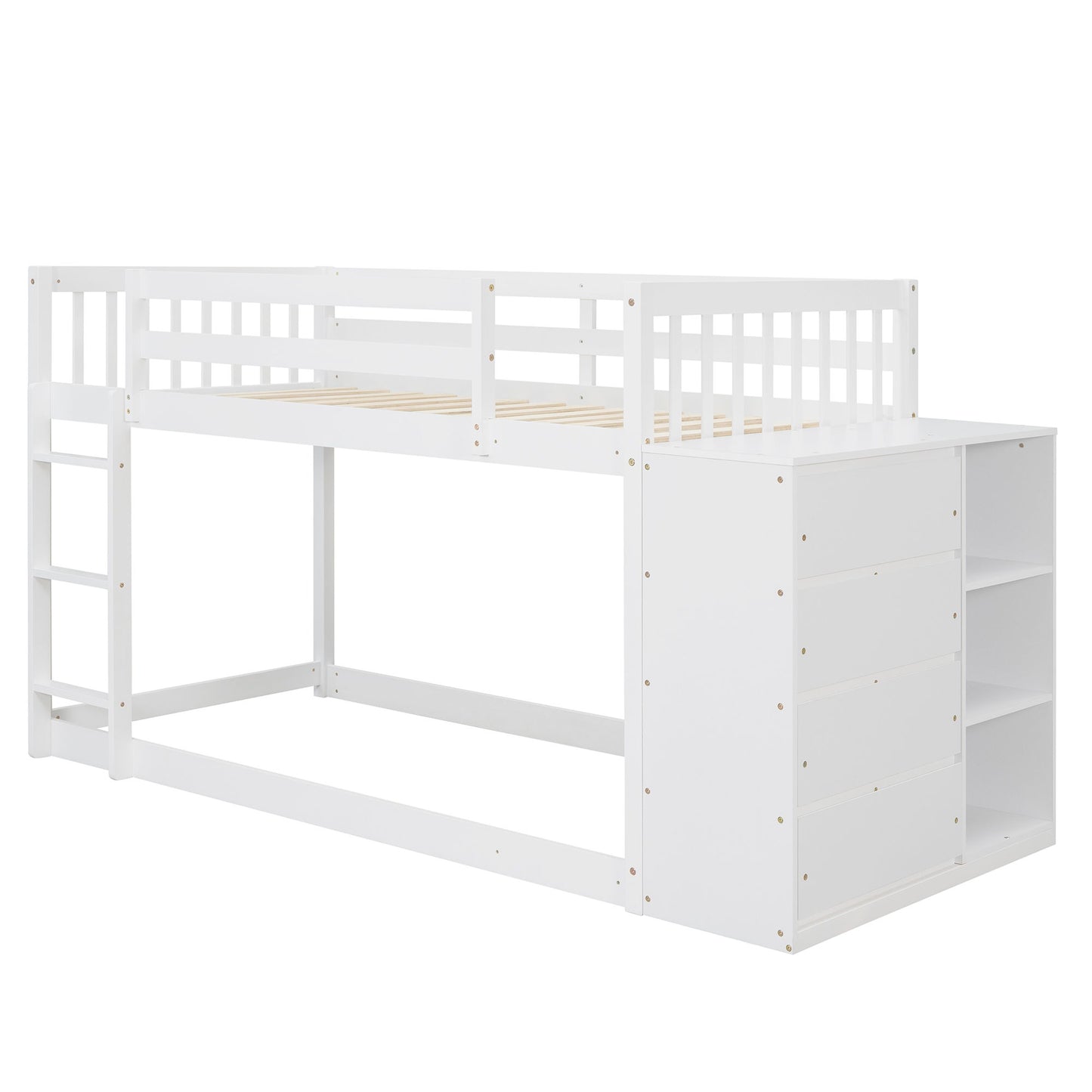 Gewnee - Twin-Over-Twin Bunk Bed With 4 Drawers And 3 Shelves - White