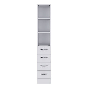 Linen Cabinet, 3 Shelves, 4 Drawers And Metal Handles - White