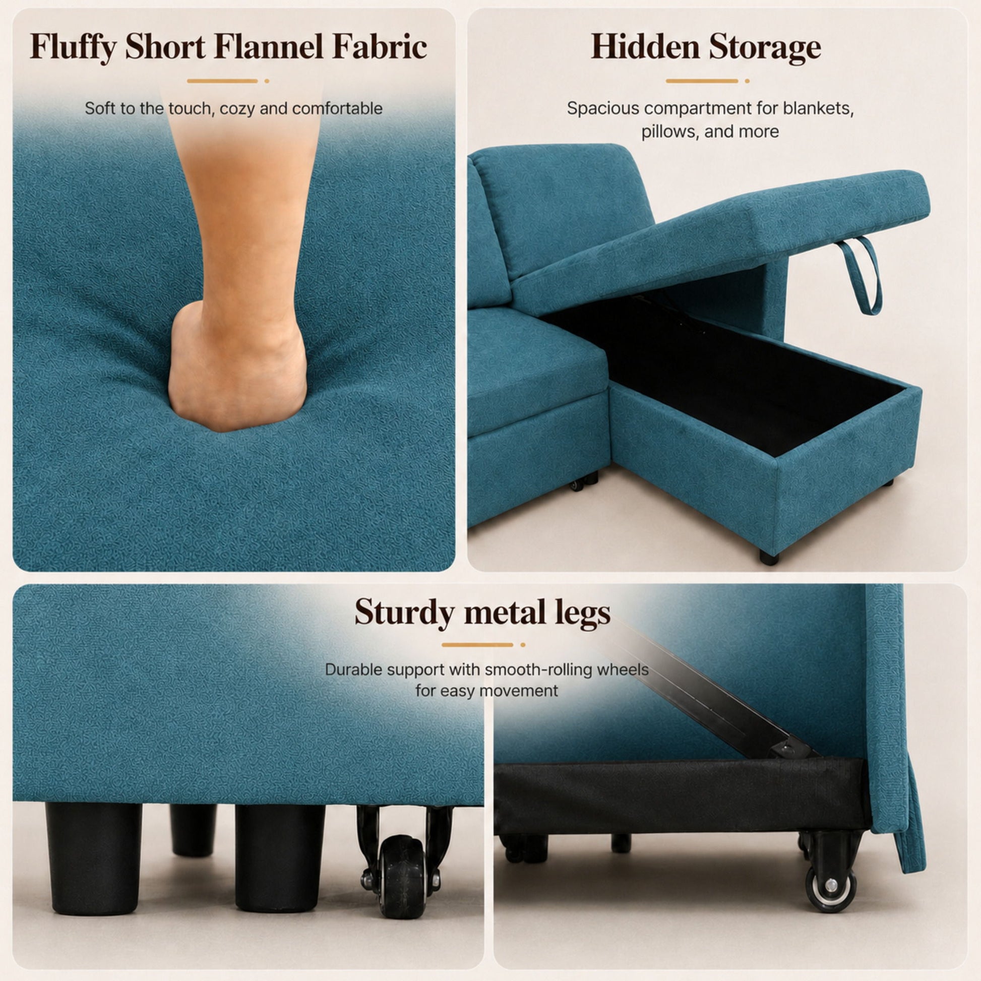 L - Shaped Convertible Sofa Bed With Storage Chaise