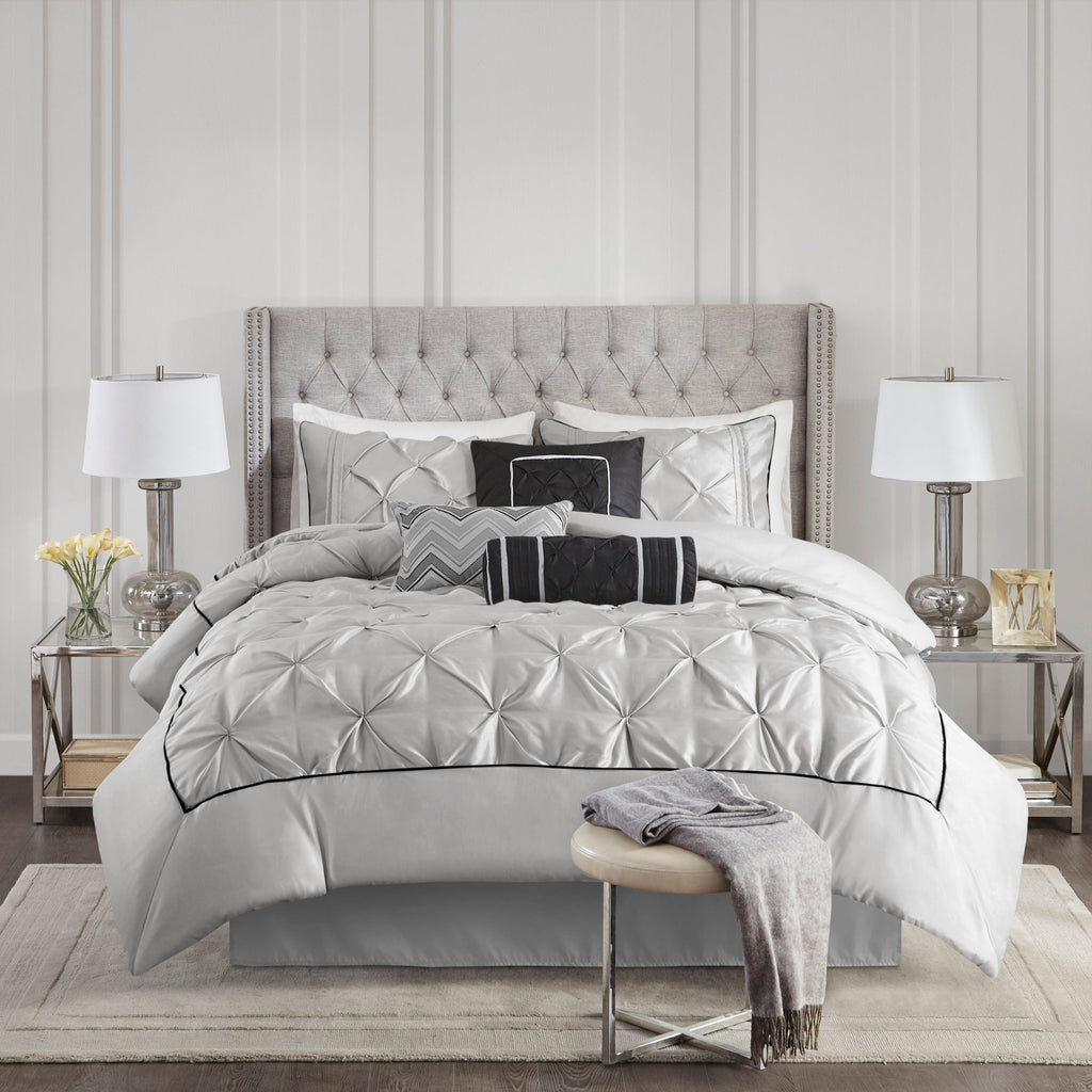 Laurel - Pieced Pleated 7 Piece Tufted Comforter Set - Gray