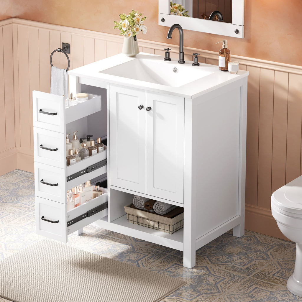 Bathroom Vanity With Sink Top, Bathroom Vanity Cabinet With 2 Doors And 2 Drawers, Open Shelf