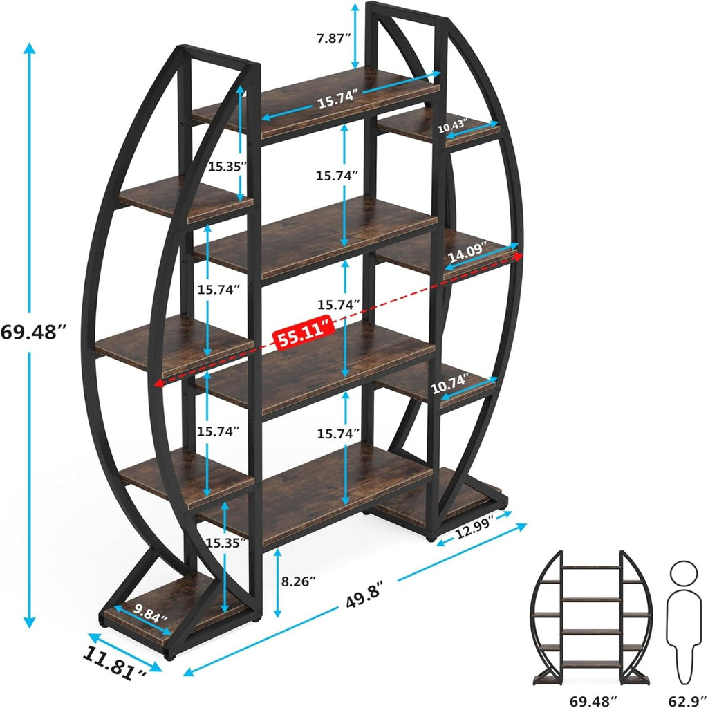 Triple Wide Oval Etagere Bookcase With Shelves For Living Room