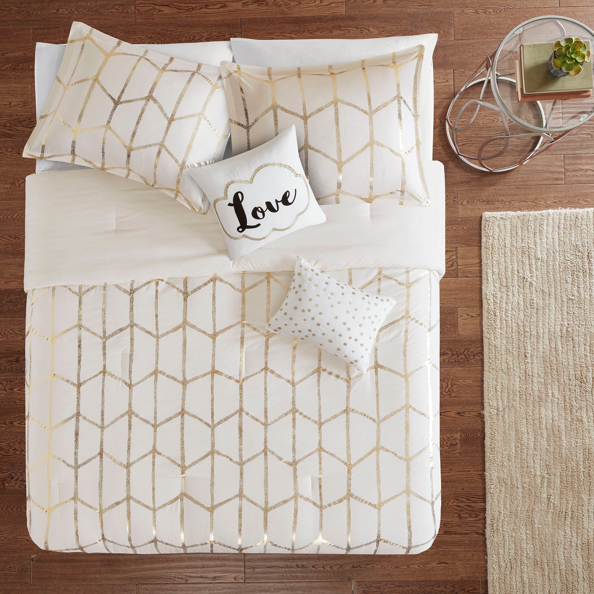 Raina - Brushed Microfiber Printed Comforter Set - Gold / Ivory