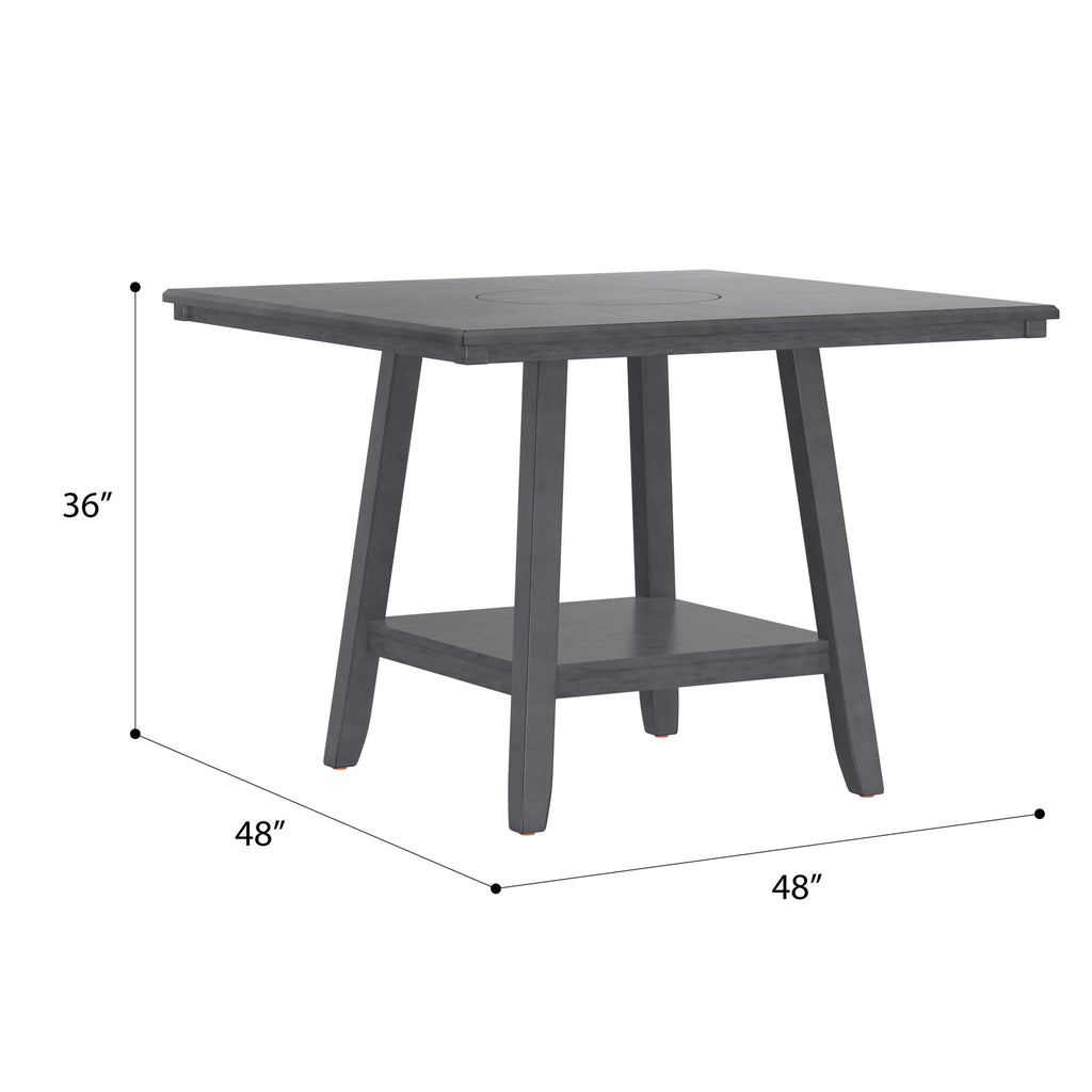 Counter Height Dining Table With Tapered Base And Lazy Susan - Gray