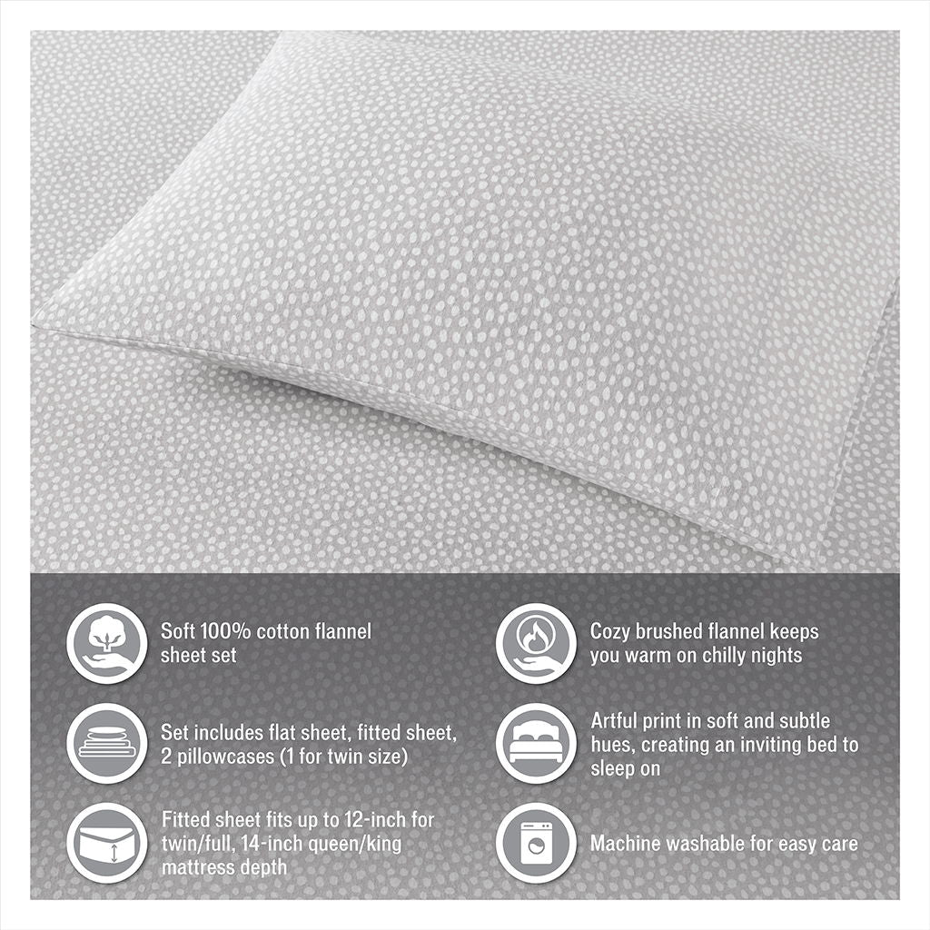 Cozy Flannel - Queen Printed Sheet Set - Aqua Dots