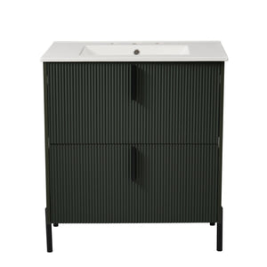 Bathroom Vanity With Ceramic Sink, Fluted Design