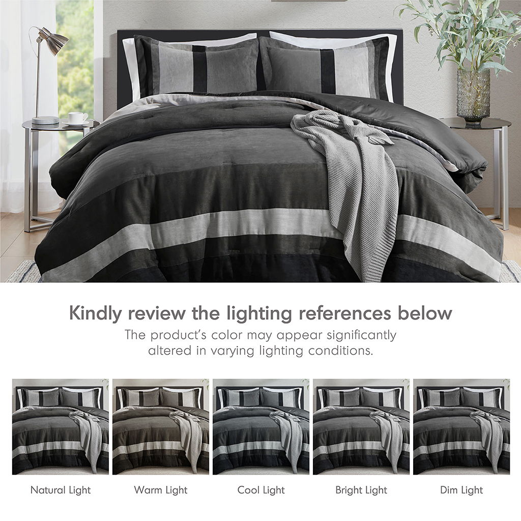 Boulder Stripe - Full/Queen Pieced Comforter Set - Black