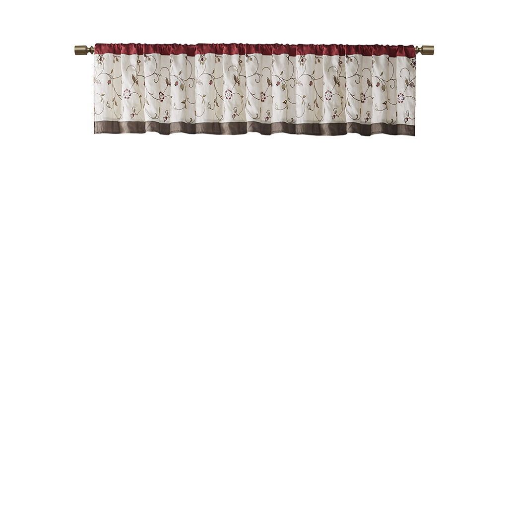 Serene - Embroidered Window Valance - Red