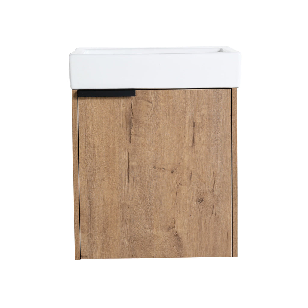 Wall Hung Bathroom Vanity With Top Sink, 1 Small Bathroom Cabinet, With Soft Close Hinges - Imitative Oak