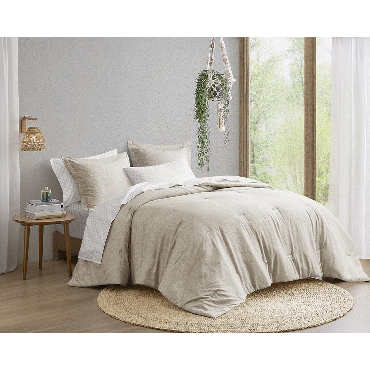 Camden - Full/Queen Chambray Print Solid Comforter Set - Neutral