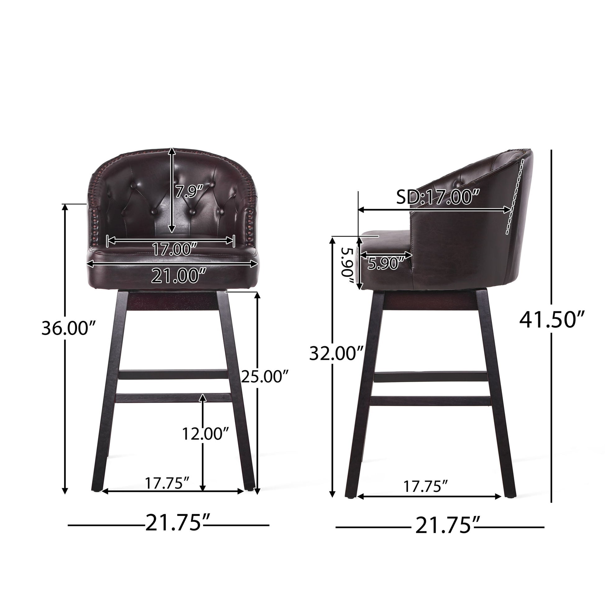 360 Degree Swivel Bar Stool With Stunning Nailhead Trim (Set of 2)