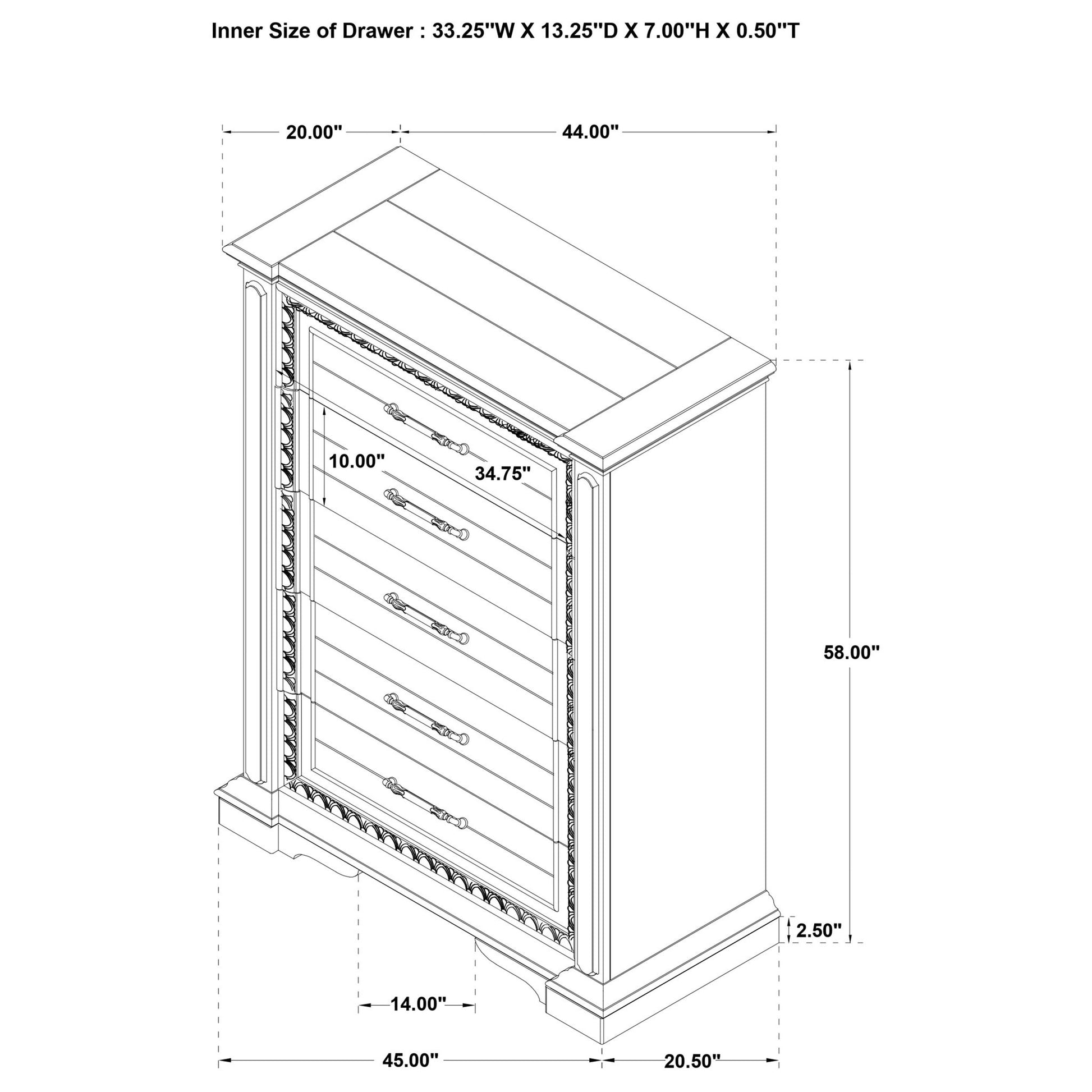 5 Drawer Bedroom Chest Of Drawers - Vintage