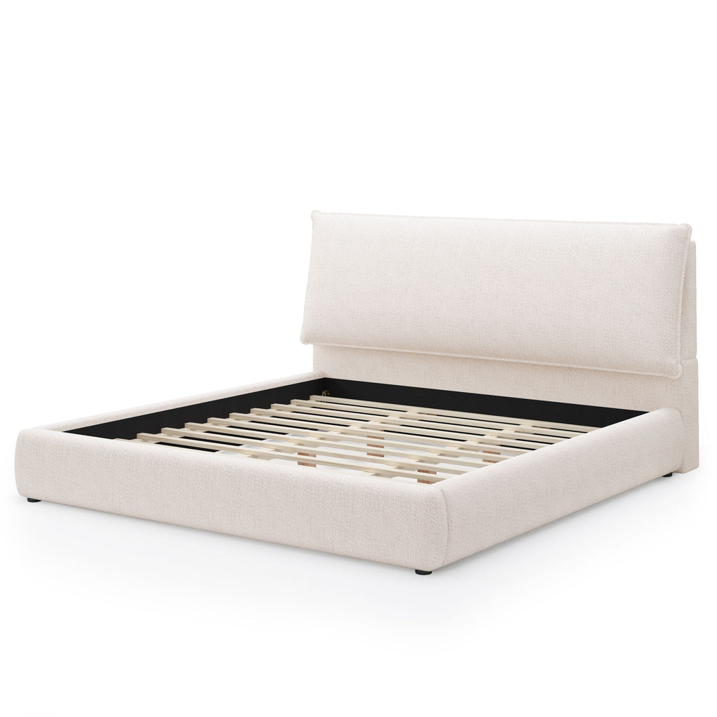 Upholstered Platform Bed Frame With Oversized Plush Pillow Headboard