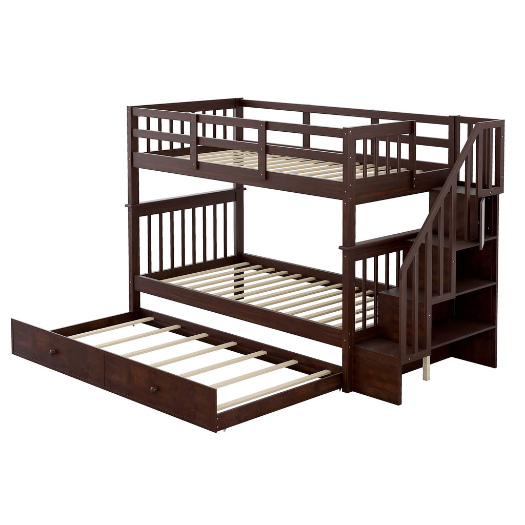 Stairway Bunk Bed With Storage And Guard Rail For Bedroom
