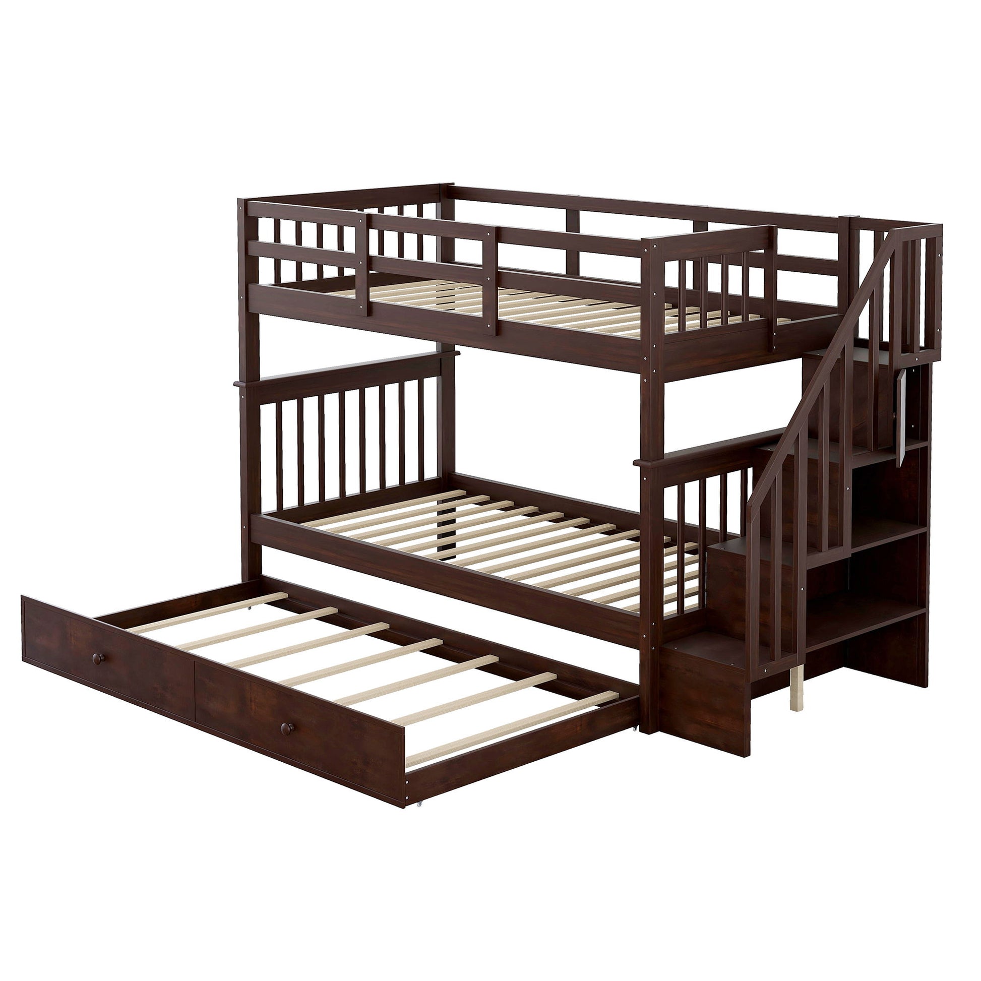 Stairway Bunk Bed With Storage And Guard Rail For Bedroom