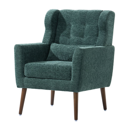 Modern Accent Chair, Chenille Arm Chairs For Living Room, Upholstered Mordern Armchair, Comfy Soft Padded Lounge Chair In Small Space, Bedroom, With Pillow, Solid Wood Leg