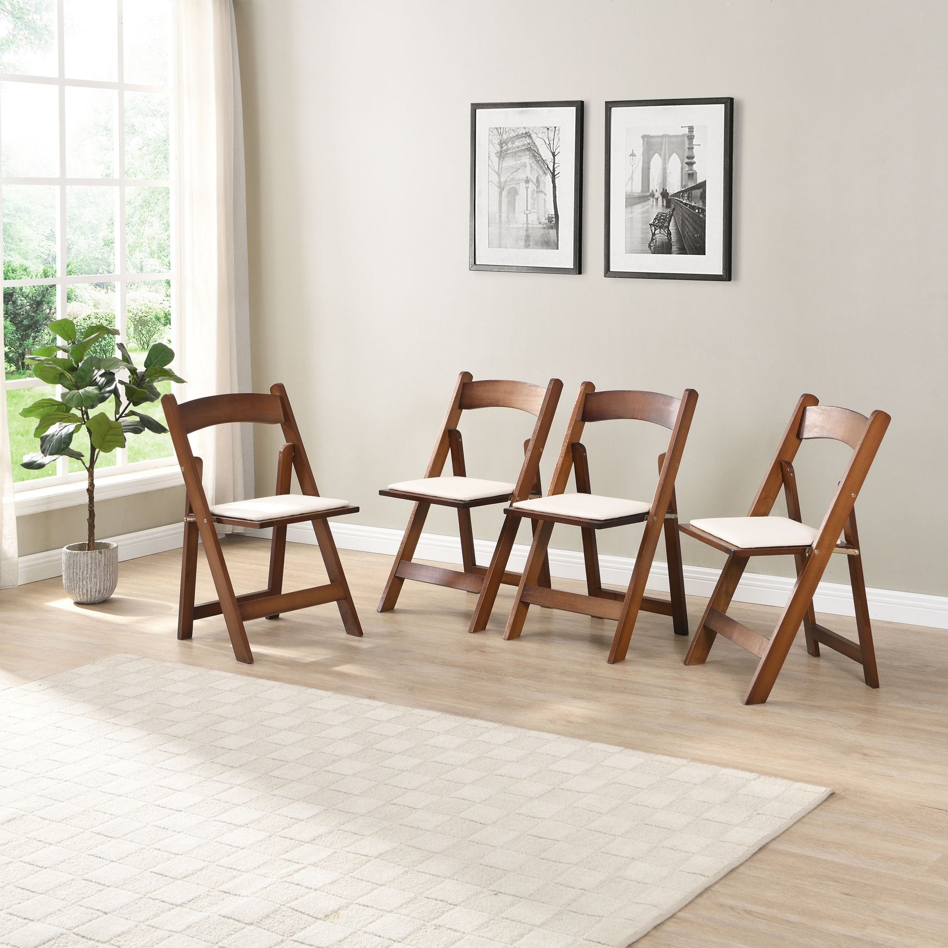 Solid Wood Upholstered Folding Chair Set, Dining Room (Set of 4)