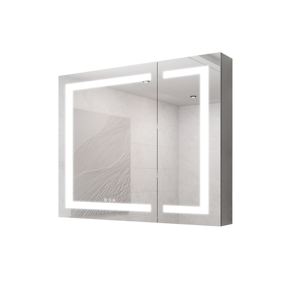 36" X 30" Medicine Cabinet With LED Vanity Mirror, Anti-Fog Recessed Or Surface Mount Bathroom Double Door Large Storage 3000K~6000K Bright Lighted Aluminum Storage Cabinet With Touch Switch - Silver