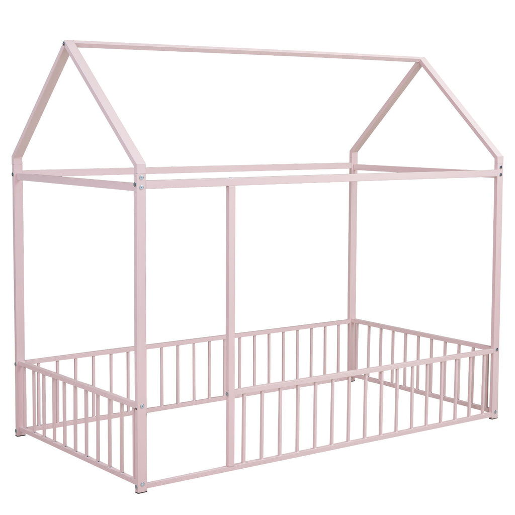Metal Bed House Bed Frame With Fence