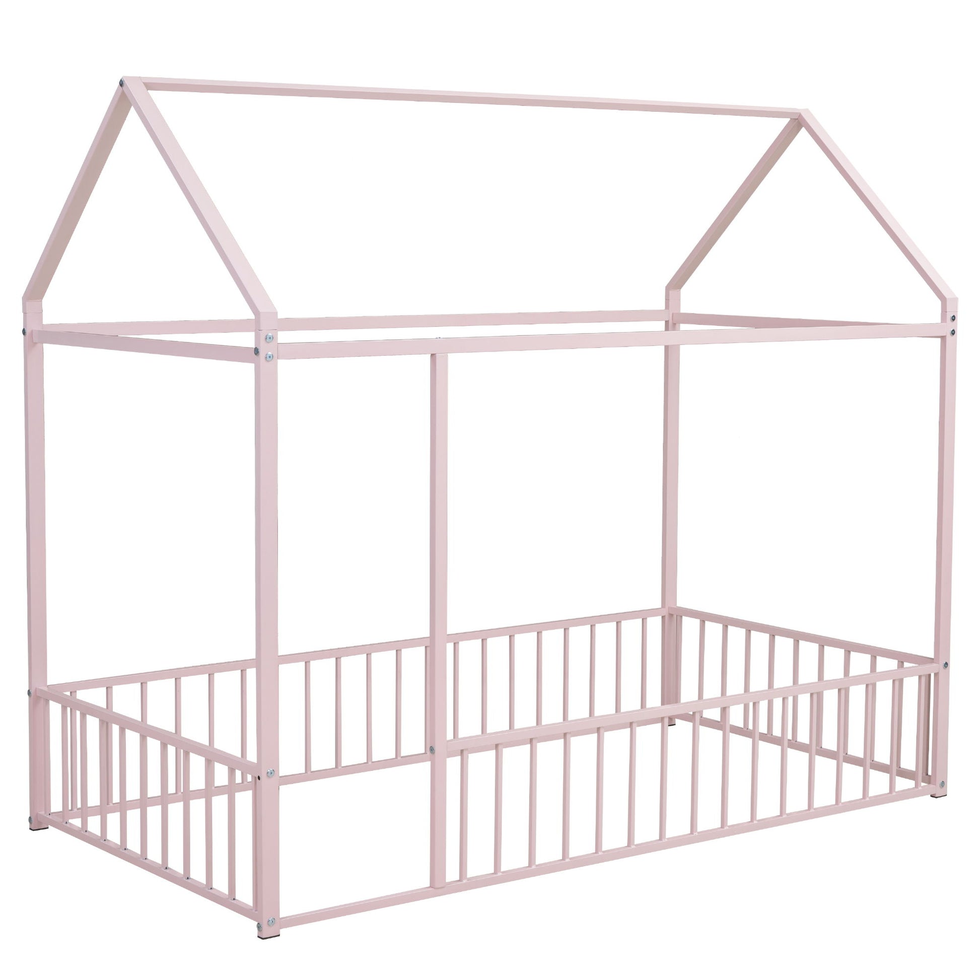 Metal Bed House Bed Frame With Fence