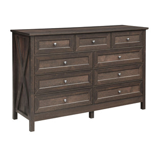 Rustic Storage Dresser With 9 Drawers And Silver Handle
