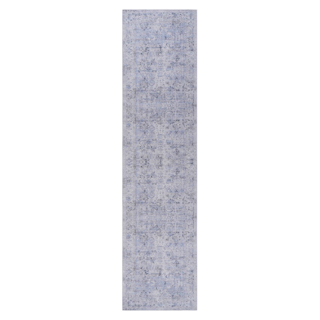 Maval - 2'6'' X 10' Washable Runner Rug - Blue / Cream