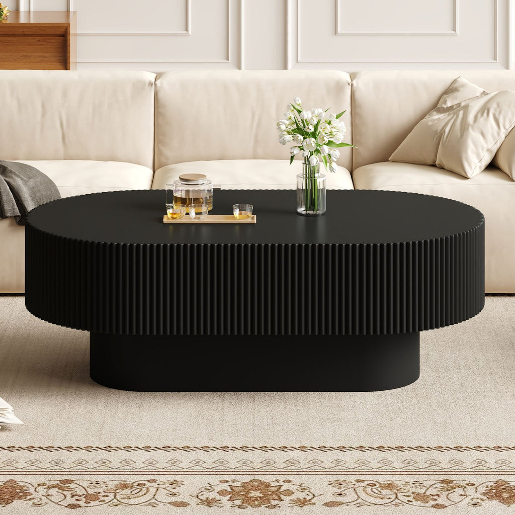 Oval Coffee Table With Thick Tabletop For Living Room