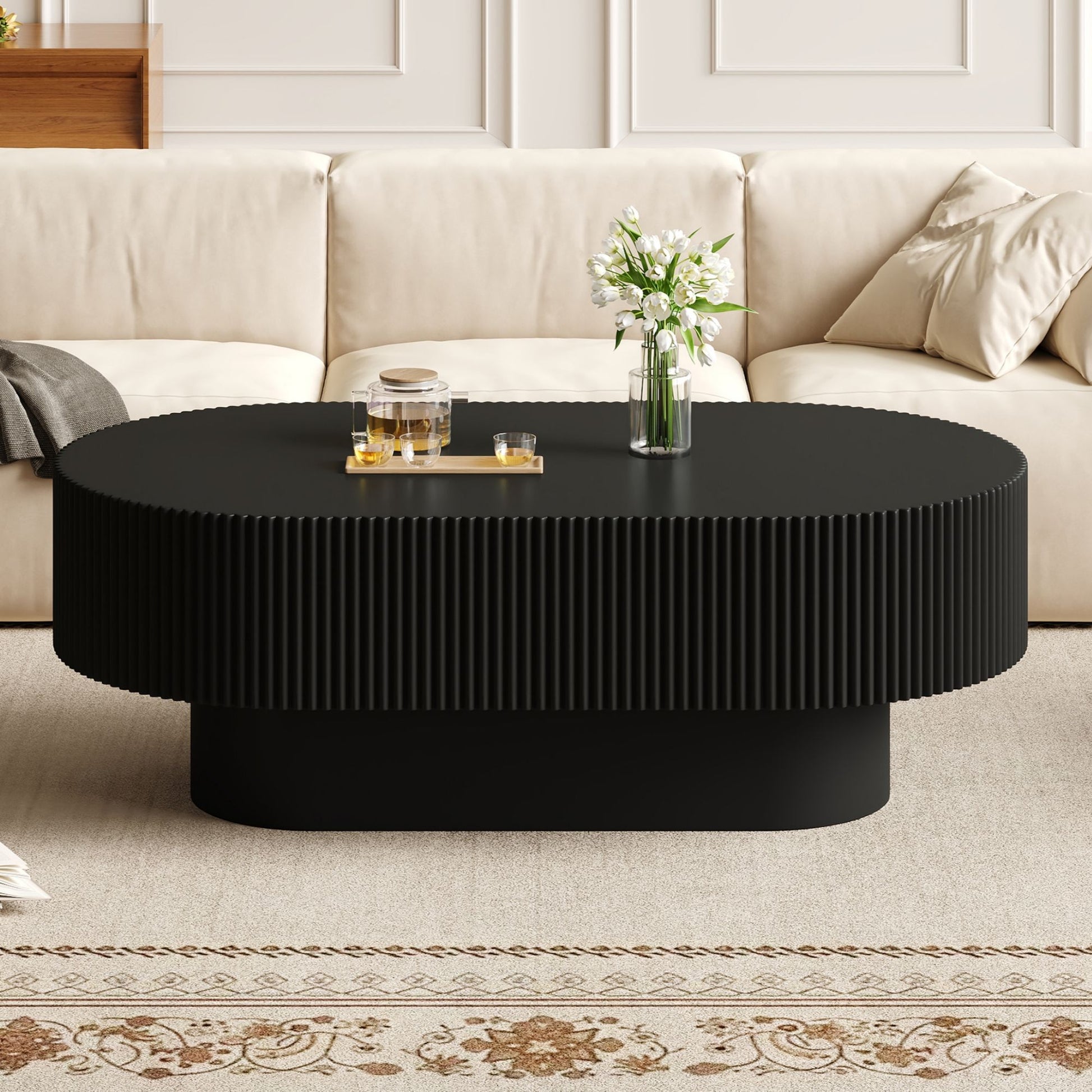 Oval Coffee Table With Thick Tabletop For Living Room