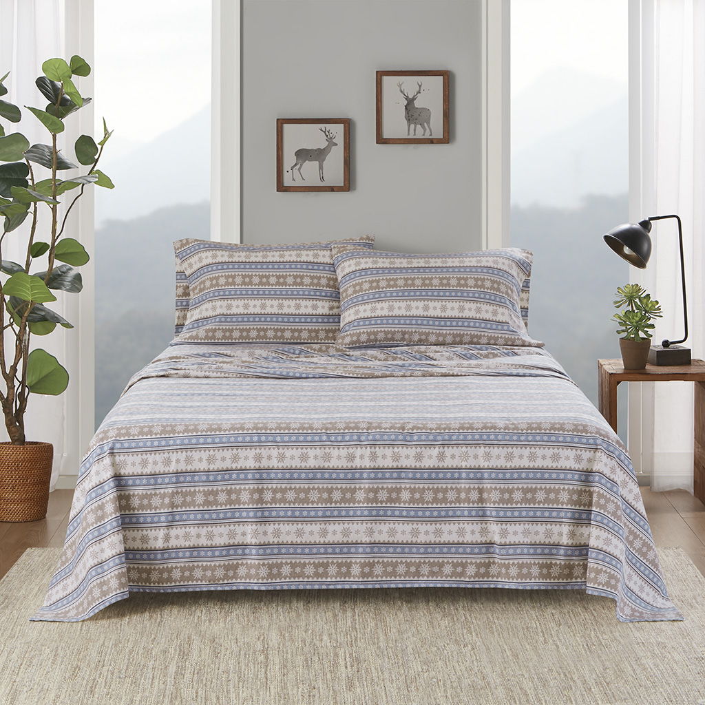 Flannel - King Sheet Set Cotton - Blue Snowflake