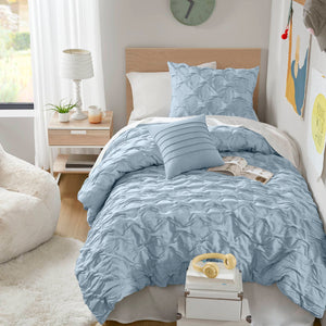 Bailey - Twin/Twin Long Diamond Pucker Comforter Set - Blue