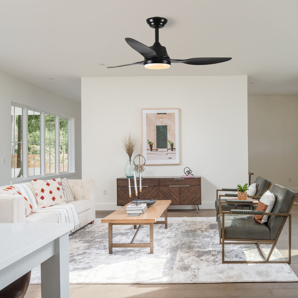 Ceiling Fan With Light, 3 Blades, Remote Control, 6 Speed Reversible DC Motor For Living Room - Black