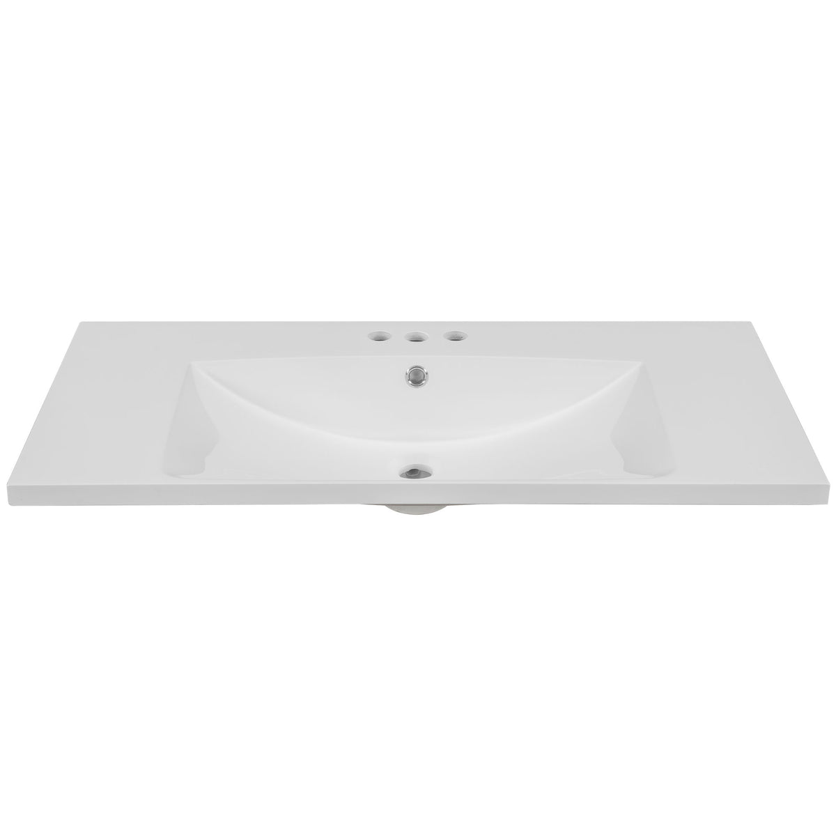 36" Single Bathroom Vanity Top With Undermount Basin, 3 Faucet Holes, Flat Edge - White