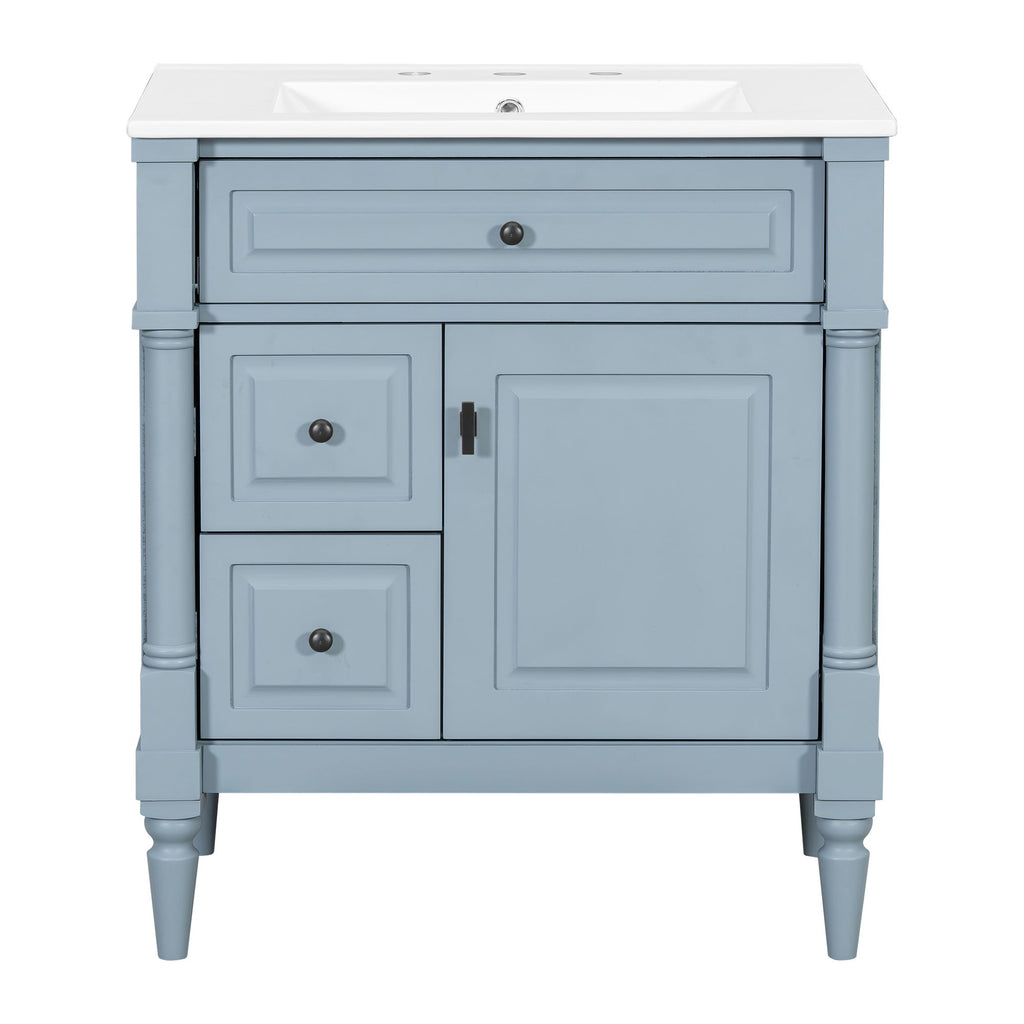 Modern Bathroom Vanity With Sink, Freestanding Cabinet With Flip Drawer & Adjustable Shelf