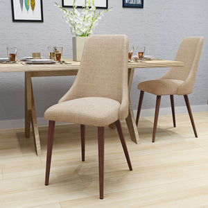 Fabric Armless Dining Chairs Set - Wheat / Dark Walnut