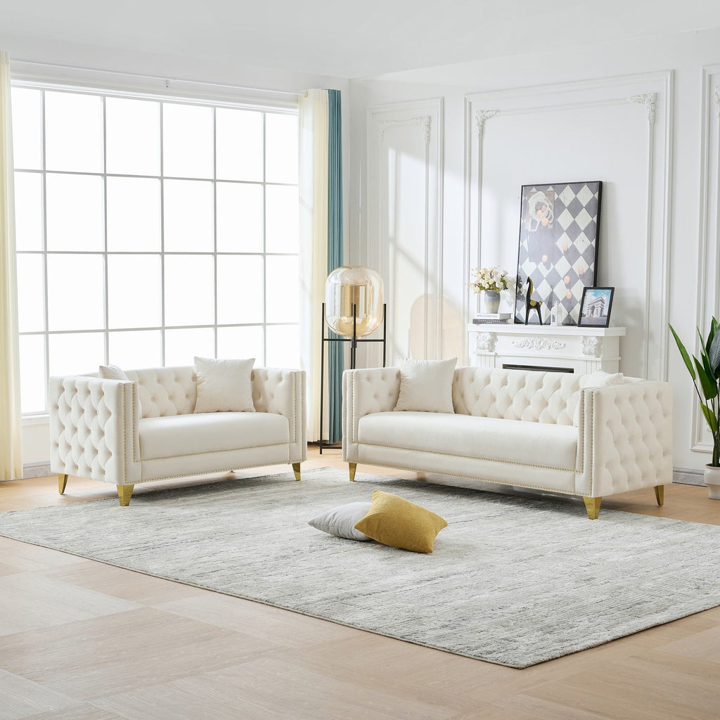 Deep Seat Sofa With Button Nailhead, Square Arm Couches