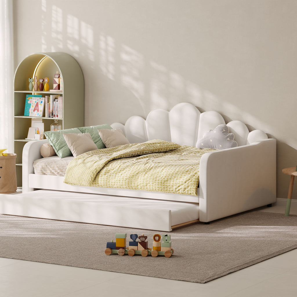 Shell Shaped Upholstered Daybed Frame With Slats