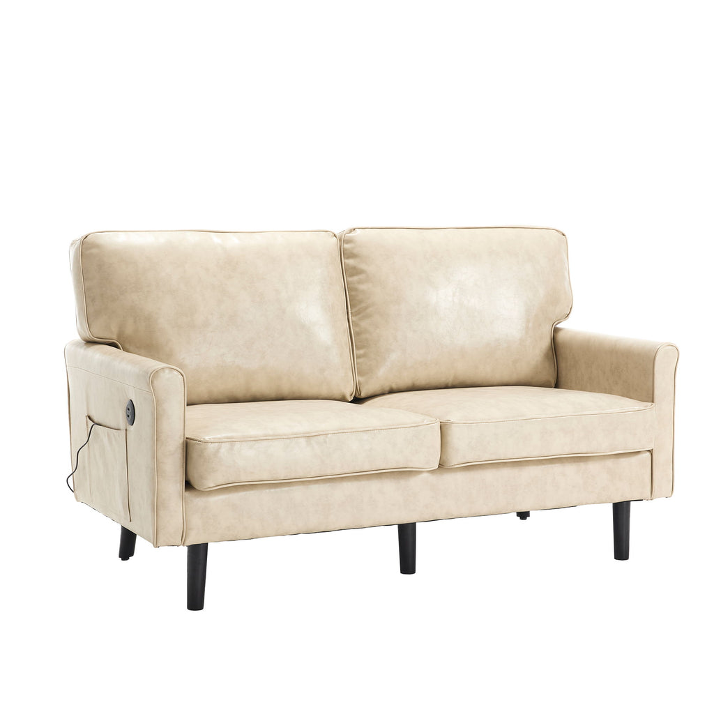 Mid Century Modern Loveseat Sofa With USB Ports, Removable Pillow Cover