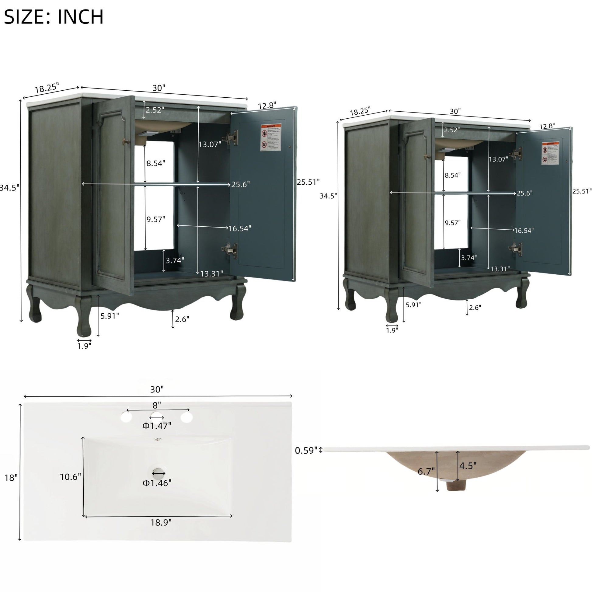 Vintage Double Sink Bathroom Vanity Set With Ceramic Sinks