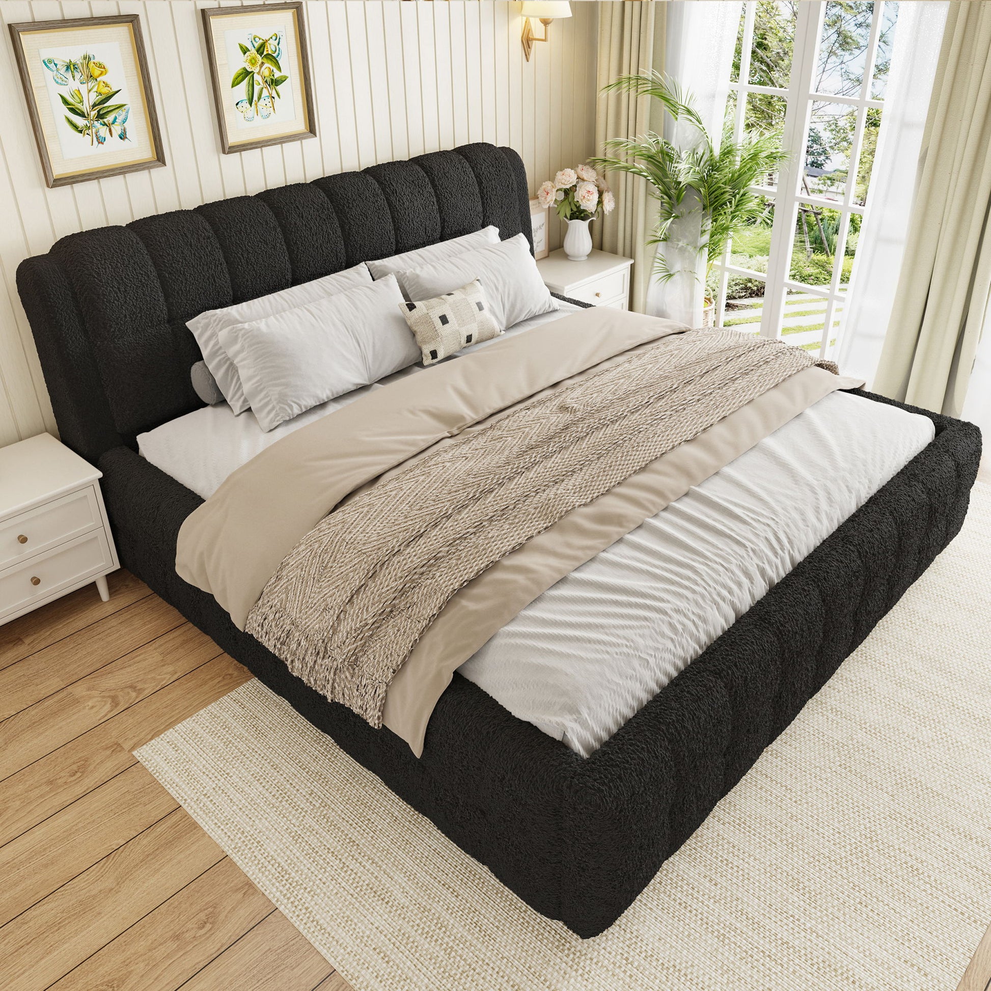 Upholstered Platform Bed With Stitching Details