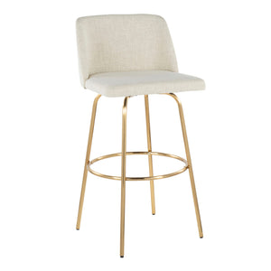 Toriano - Contemporary Fixed Height Barstool Swivel With Round Footrest (Set of 2) - Cream