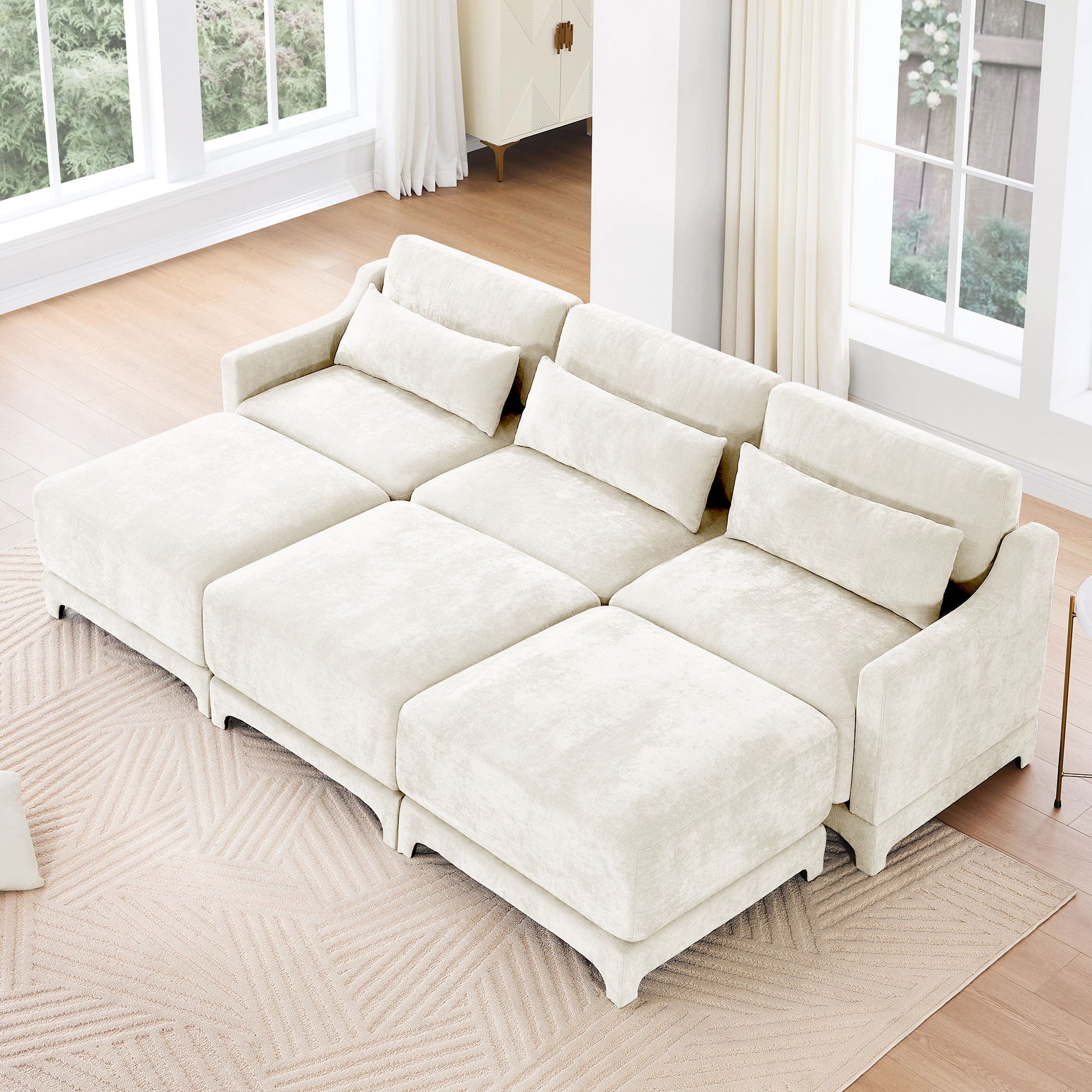 Stylish Sofa With Ottoman And Lumbar Pillows, Ergonomic Design