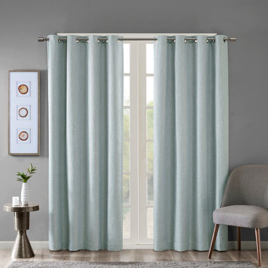 Maya - 95" Printed Heathered Blackout Grommet Top Curtain Panel - Aqua