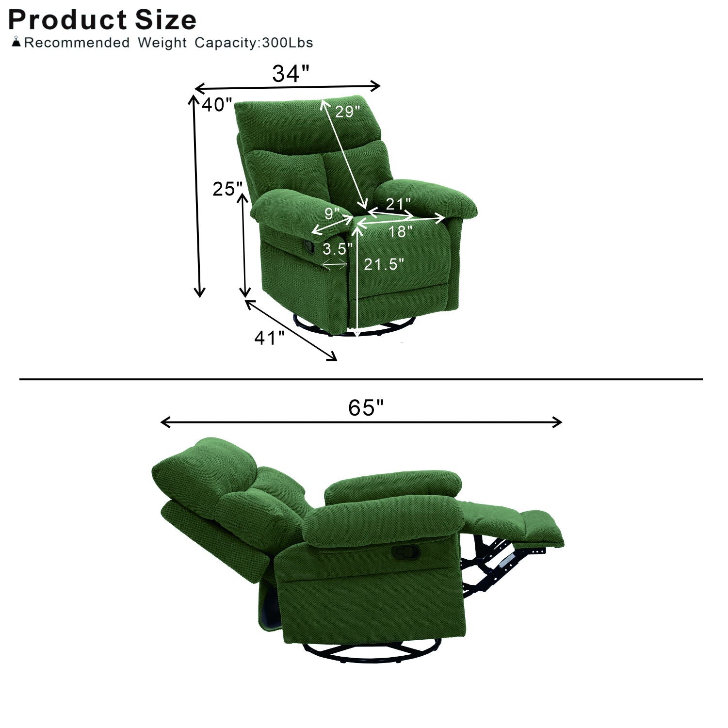 Swivel Rocker Recliner Chair With Manual Recline For Living Room