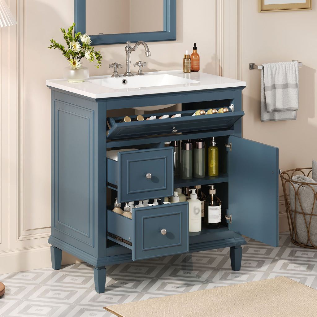 Modern Bathroom Vanity With Sink, Adjustable Shelf, Flip Drawer & 2 Drawers