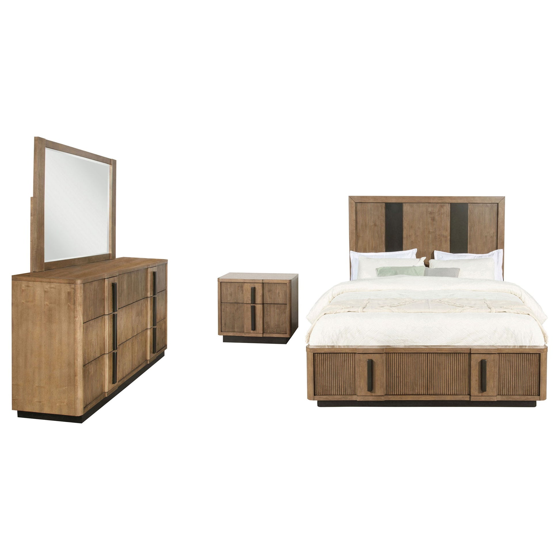 Moraga - 4 Piece Queen Bedroom Set With Fluted Headboard - Ash Brown
